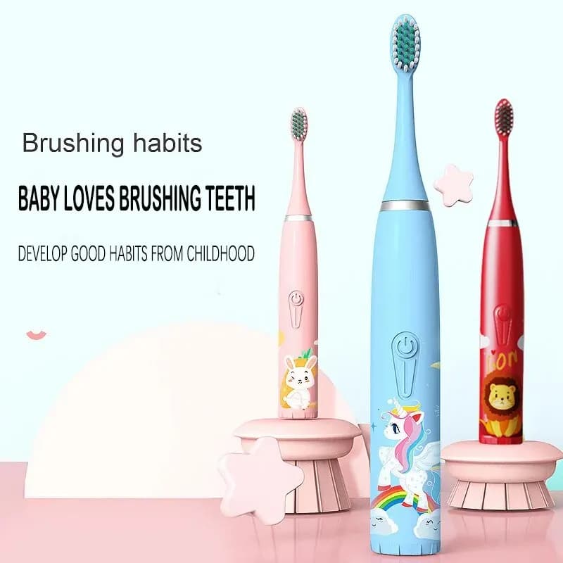 C6-Children's electric toothbrush Set of colorful cartoon animals Soft bristles cleaning brush for children (battery not included)