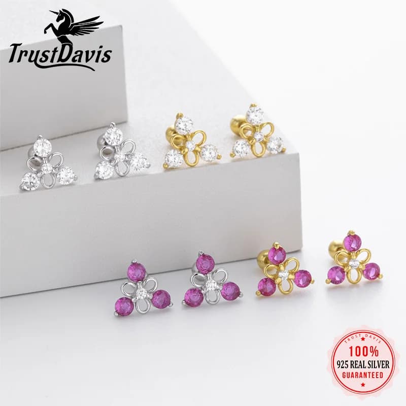 TrustDavis Reale 925 Sterling Silver Moda Semplice Triangolare Zircone Orecchini A Vite per Le Donne Ragazze Regalo Dei Monili DS4752