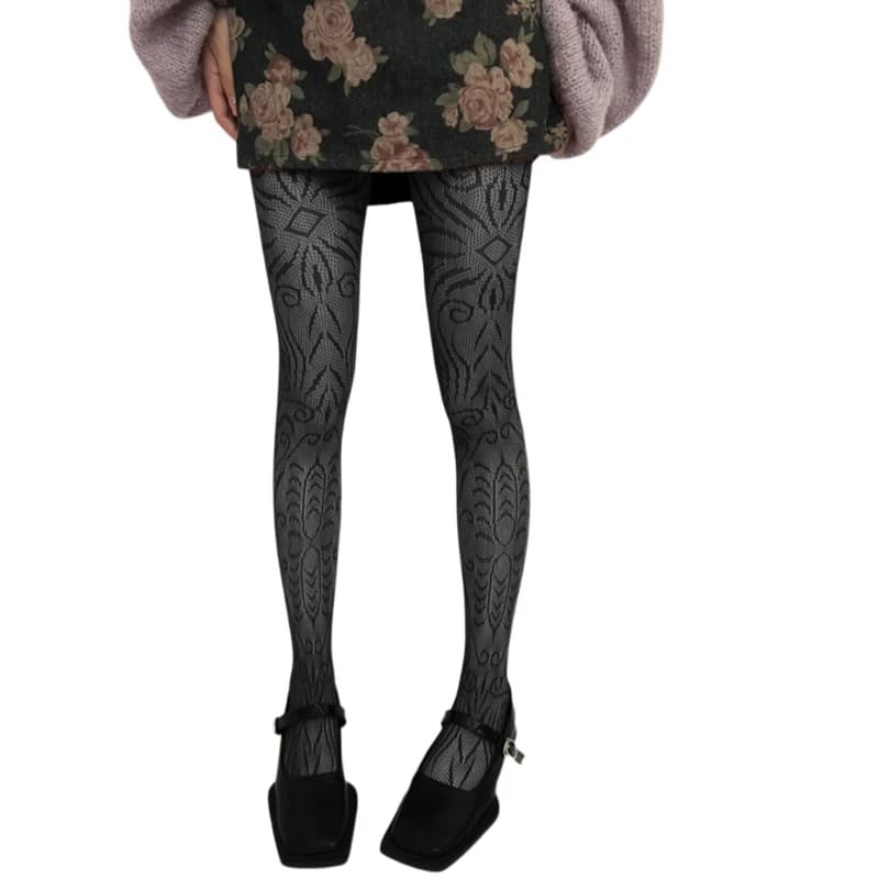 Donne Estetiche Vedi Attraverso Collant a rete a rete Collant con motivi esotici scavati Leggings che toccano fondo Calze
