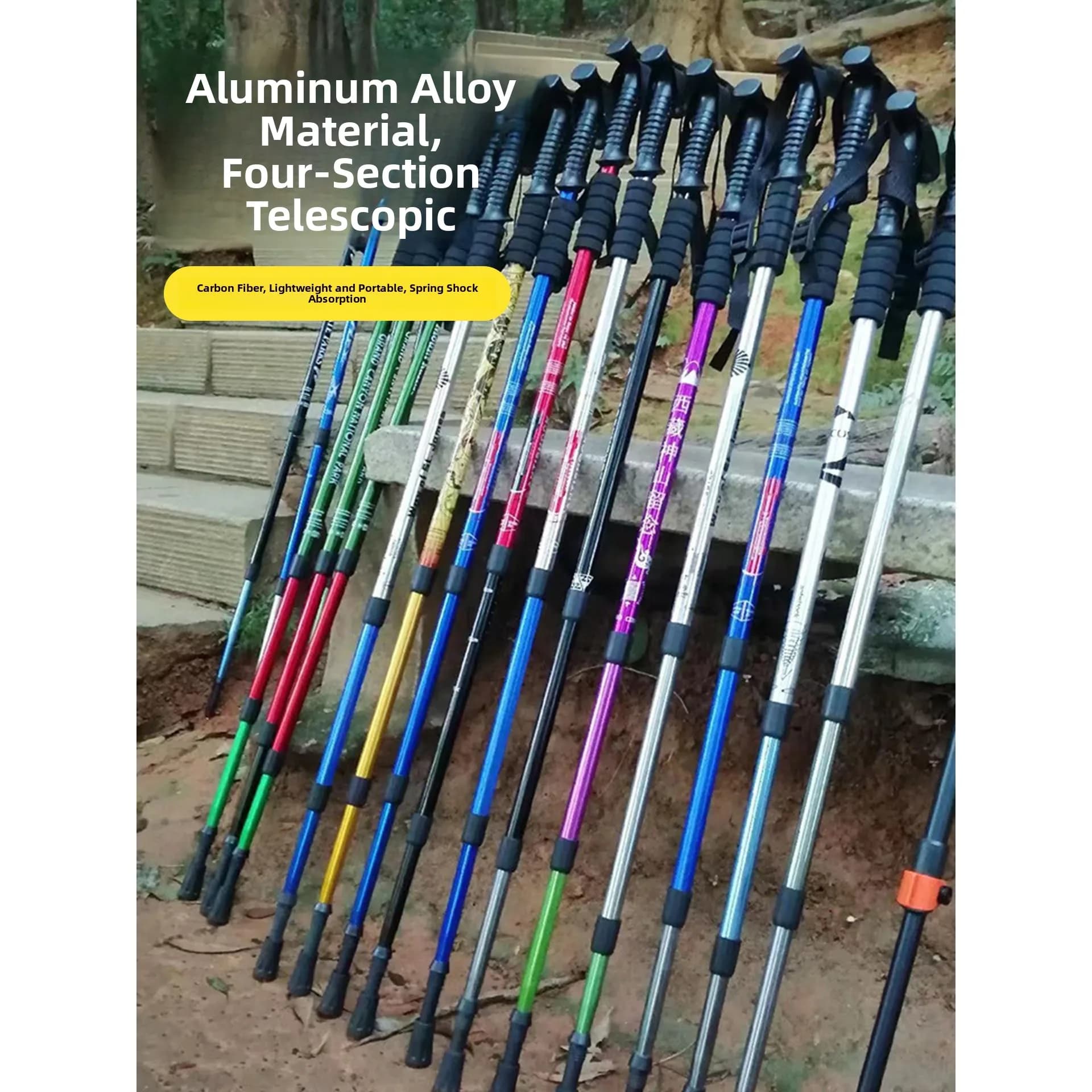 Bastoncini da Trekking in Lega di Alluminio e Fibra di Carbonio, Stile Femminile, Pieghevoli, Unisex, Leggeri, per Campeggio, Viaggi ed Escursioni
