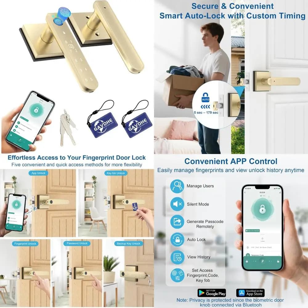 Serratura intelligente senza chiave con impronta digitale, tastiera e controllo tramite app per la camera da letto: installazione semplice, accesso sicuro per la casa