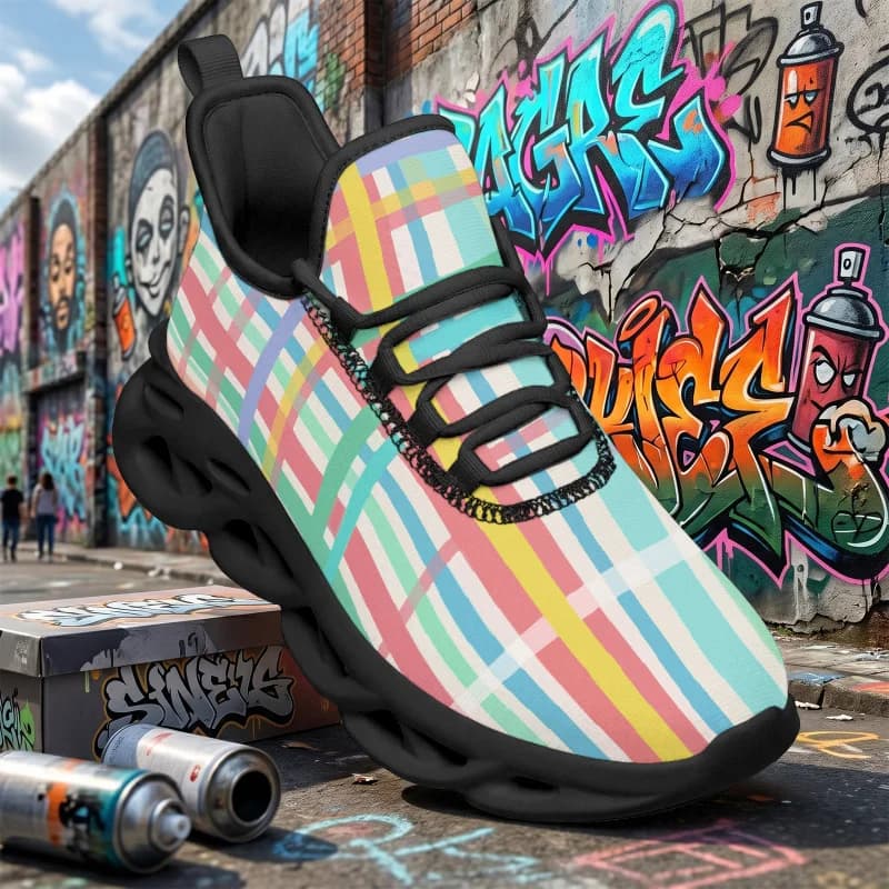 Women's and men's wide-fit sports casual shoes and loafers - Colorful striped plaid casual sneakers，round Head，Breathable fabric