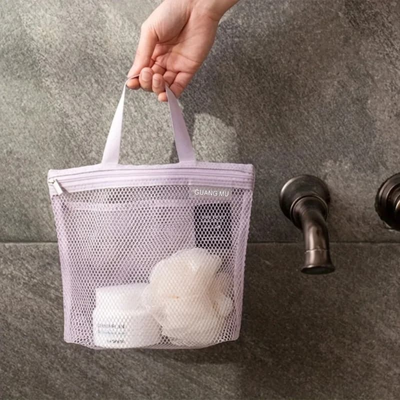 Organizer da appendere per cosmetici, pochette in rete per trucchi e articoli da toilette, borse portatili da viaggio per doccia e articoli da bagno