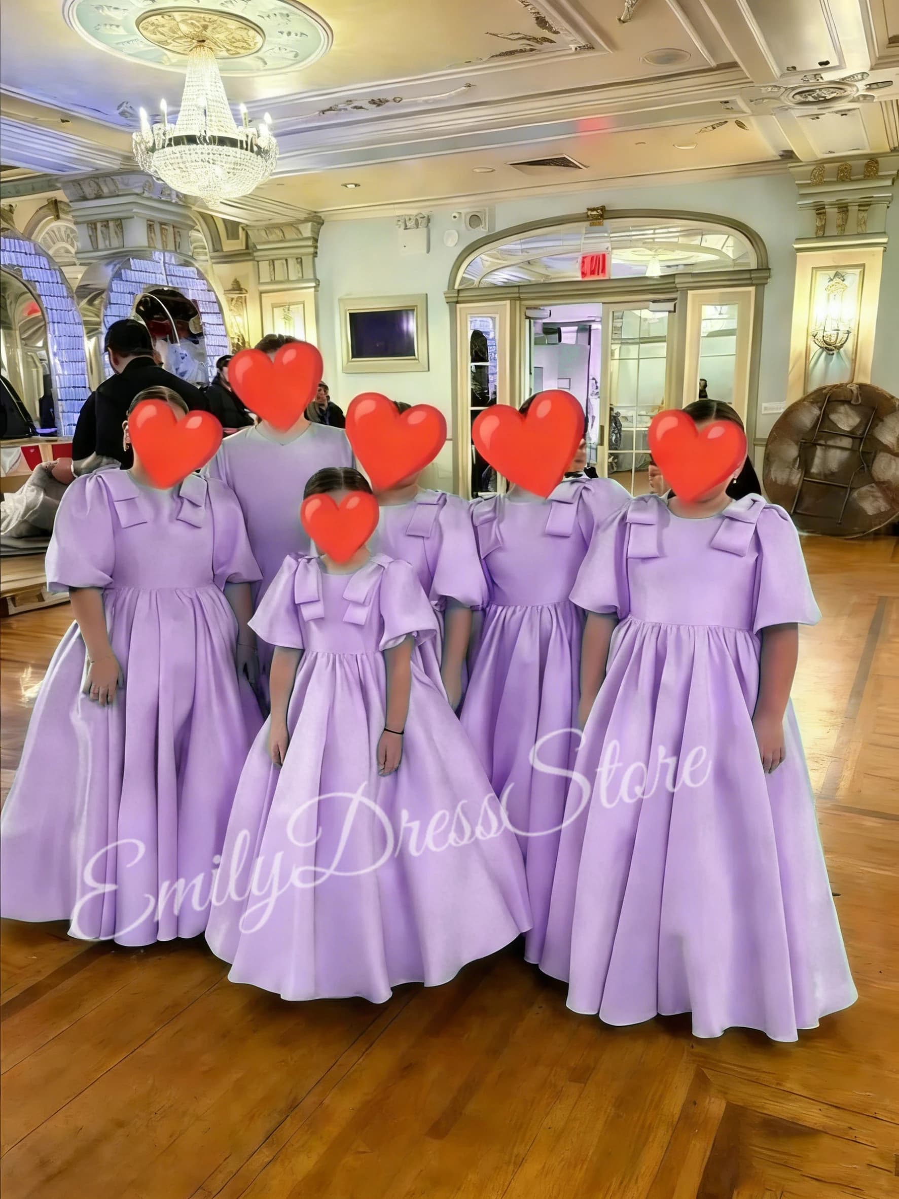 Abito da damigella d'onore in raso lilla Abito da ragazza di fiori per matrimonio Mezza manica a vita alta Festa di compleanno Abiti da prima comunione personalizzati