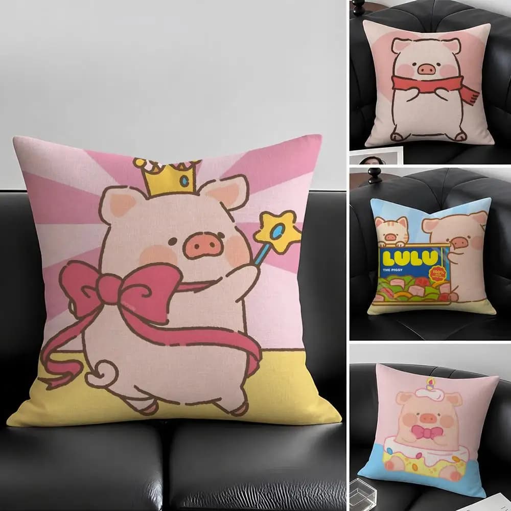 Set di Federe per Cuscini L-Lulu PigS in Lino Naturale, Decorazione Tutto-in-Uno per Divano, Camera da Letto e Sedia