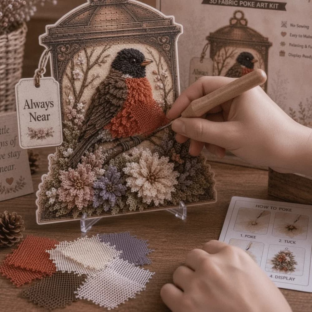 No Sewing Fabric Poke Art Easy Make Thick Board Bird Ornament DIY Stereo Visuals Colorful Rags Needle Craft Kit