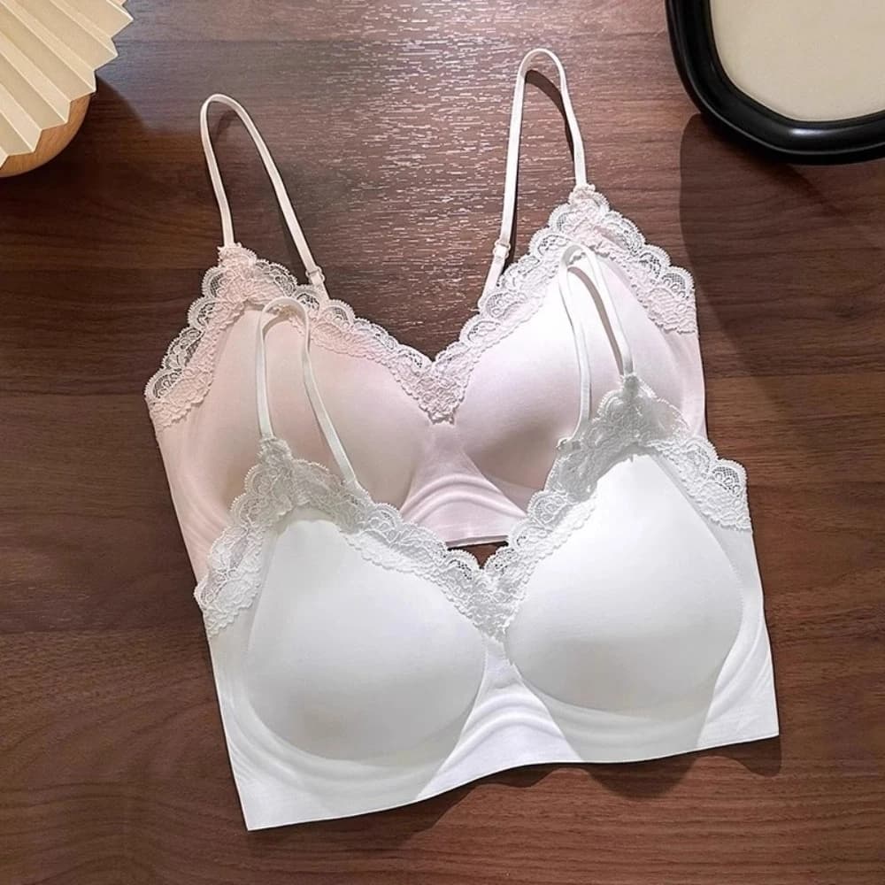Reggiseno Senza Cuciture con Scollo Profondo a V, Senza Ferretto, Antiurto, in Pizzo, per Donna, Effetto Push-up, Anti-cedimento