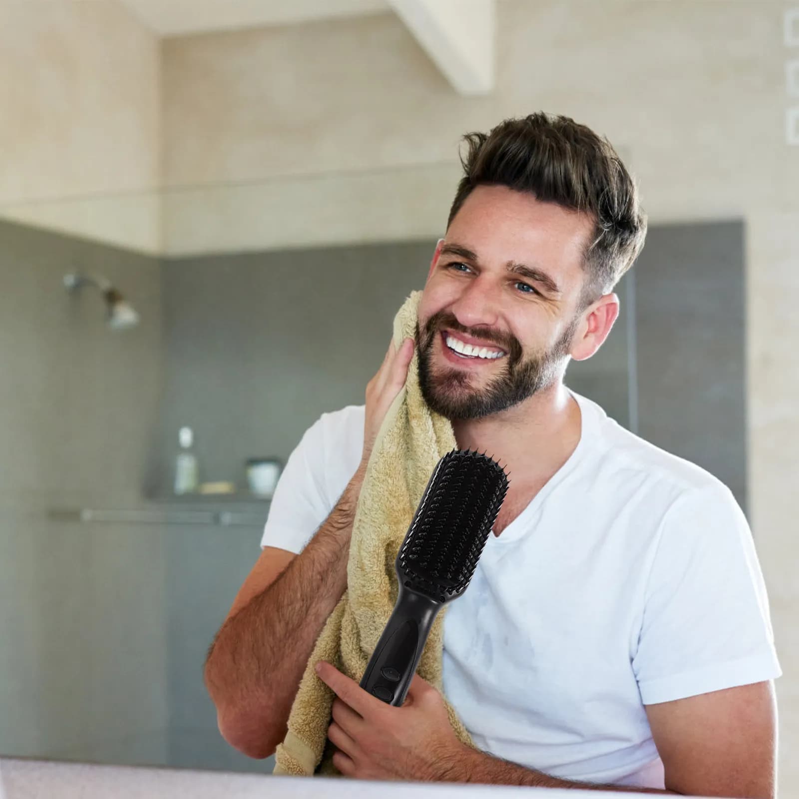 Spazzola Elettrica Lisciante per Barba e Capelli, Rotazione a 360 Gradi, Cavo Girevole, Piastra Professionale in Ceramica ABS