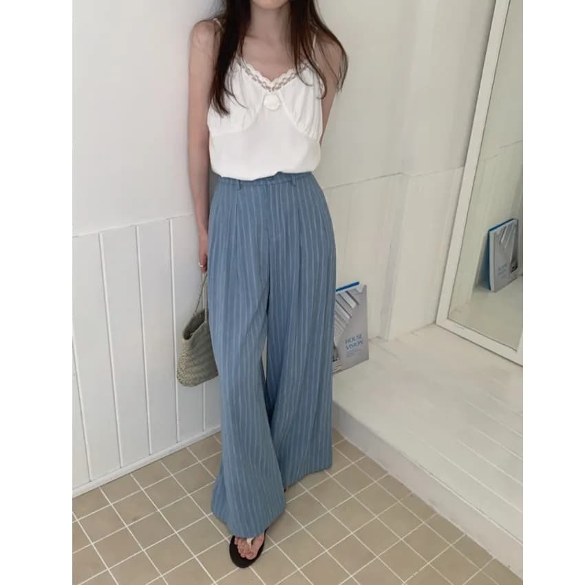 Loose Wide Leg Pants Women's Summer Casual Loose Jeans Floor-Length Trousers Striped Loose Fit Korean Style Jeans