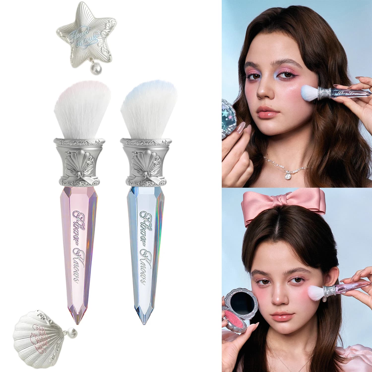 Flower Knows Shell's Jewel Angle-Pull Brush Crystal Handle Brush to highlight the contour cruelty-free vegan makeup brush