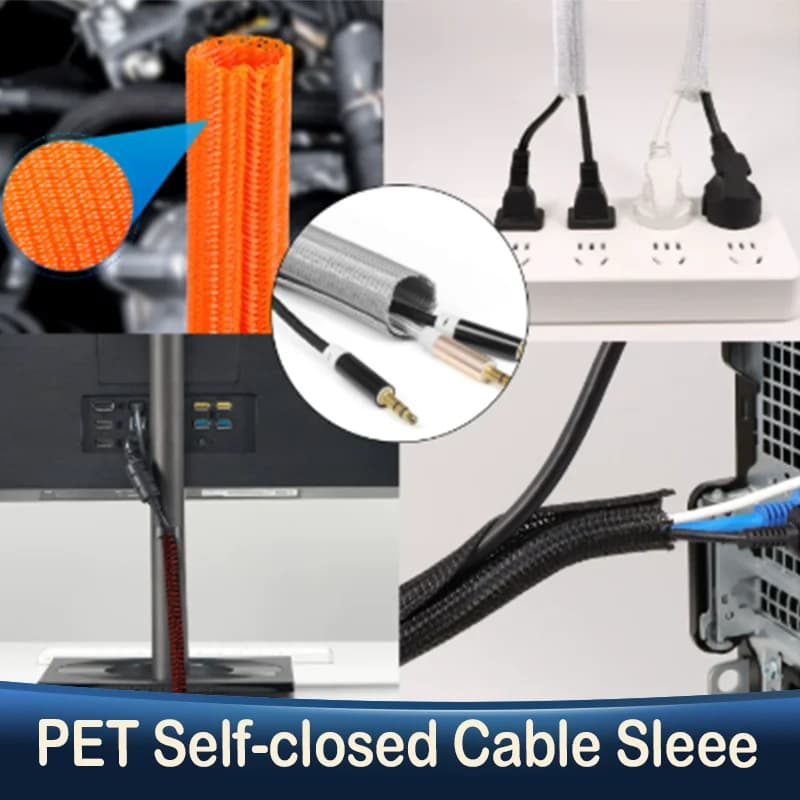 Expandable Cable Sleeve Self Closed PET Braided Management Auto Line Overlaps Flexible Loom Split Pipe Tube Wire Wrap Organizer