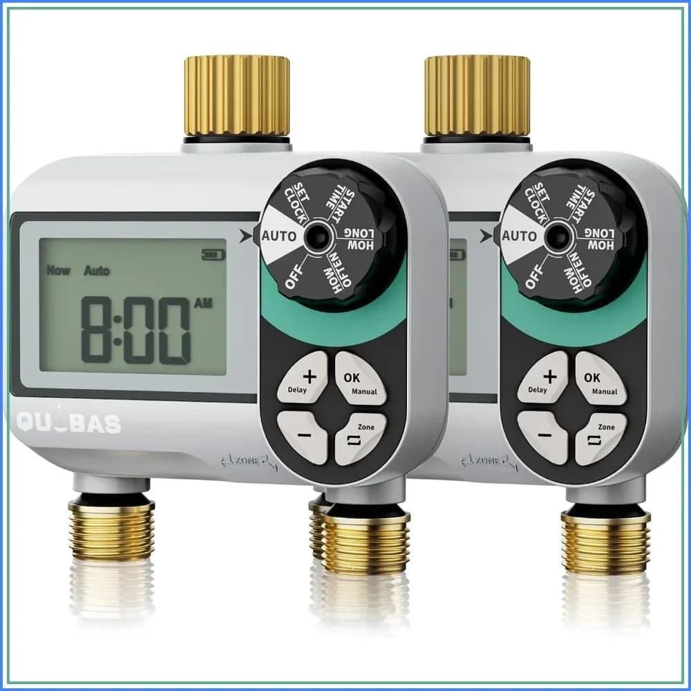Brass Sprinkler Timer 2 Pack, Programmable Water Hose Timer with Rain Delay, Waterproof LCD Screen, Automatic Irrigation System for Garden Lawn Yard