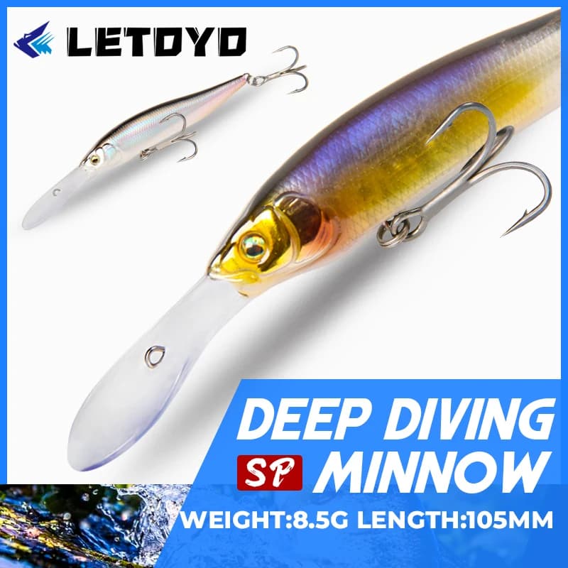 LETOYO 8.5g/105mm Immersione Profonda Minnow Richiamo Lingua Lunga Piastra Minnow Richiamo di Pesca Con Sfera D'acciaio Esche Dure Artificiali Per Spigola