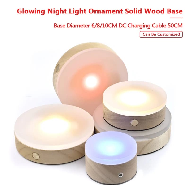 Round Solid Wood Diffusion Plate Acrylic LED Night Light DC Charging Touch Charging Style Luminous Base Light