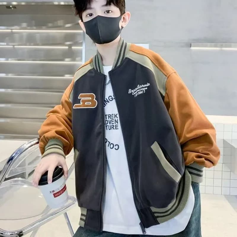 2025 Baseball Jacket for New Boys with Print Letters Casual Sports Jacket with Kids Hood Autumn Spring Unisex For Kids