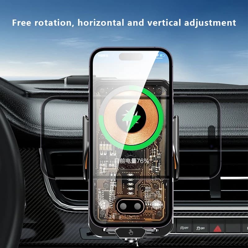 Supporto per telefono da auto con caricabatterie wireless da 66W, doppio caricatore rapido a clip per iPhone 14 Pro Max/13/12/SE Android