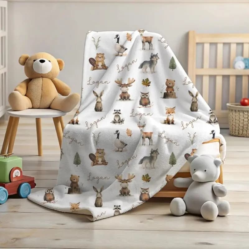 Coperta in flanella VIKAMA con animali del bosco in acquerello, morbida e calda, per neonati, culla, passeggino, cameretta, regalo per baby shower, per tutte le stagioni