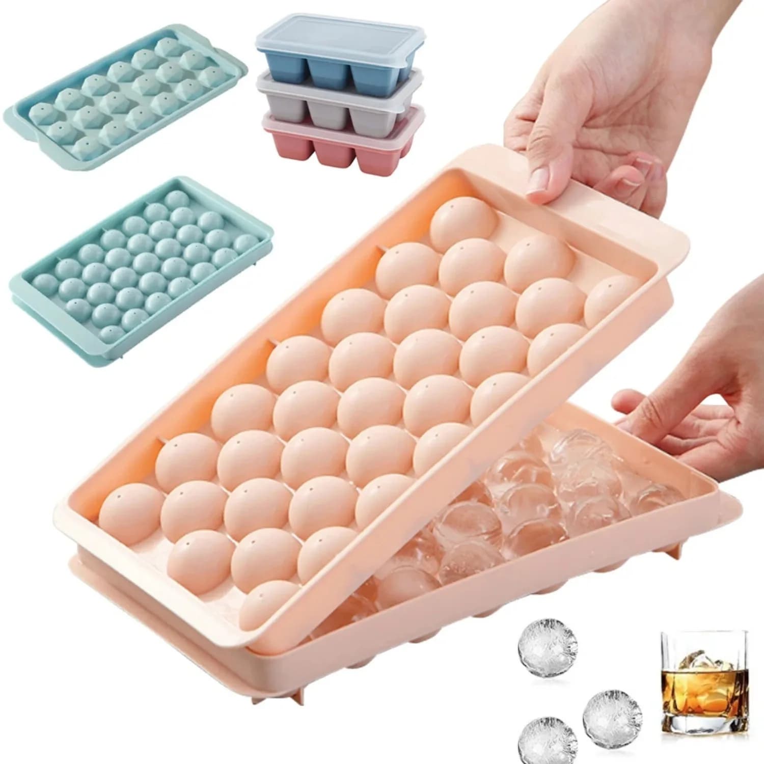 Vassoi per ghiaccio rotondi 3D da 2 pezzi Stampi per palline di ghiaccio in plastica modello diamante perfetti per creazioni refrigerate fai-da-te e preferiti sul frigorifero