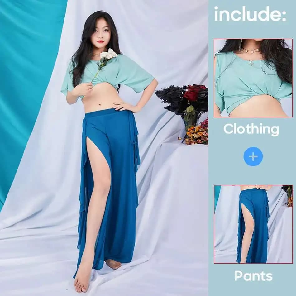 Costumi di danza del ventre Abiti Abiti da pratica 2 pezzi Set Top e gonna Pantaloni petalo Performance Danza professionale Gonna colorata