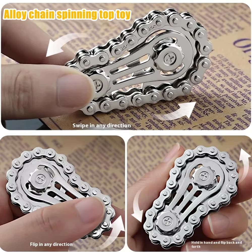 Spinner EDC Antistress con Ingranaggi e Catena Metallica, Giocattolo Giroscopico per Adulti