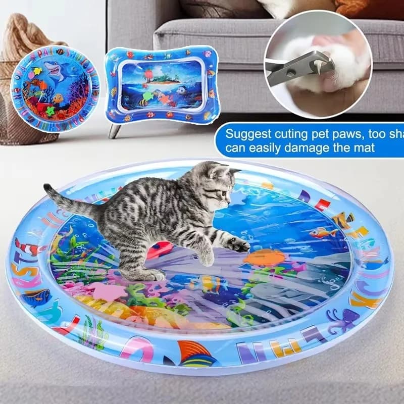 Tappetino da gioco d'acqua sensoriale per gatti con letto d'acqua gonfiabile addensato per pesci Gioco per animali domestici con acqua giocattolo sensoriale per giochi di animali domestici Divertimento interattivo