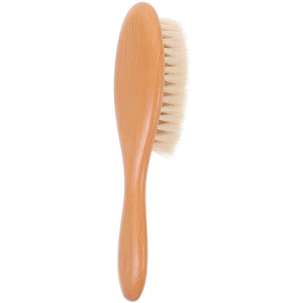 Spazzola per Barba in Lana Densa con Manico in Legno Naturale, Design Curvo per Barbiere e Uso Domestico, per la Pulizia del Viso e del Baffo, Pennello da Rasatura Ammorbidente