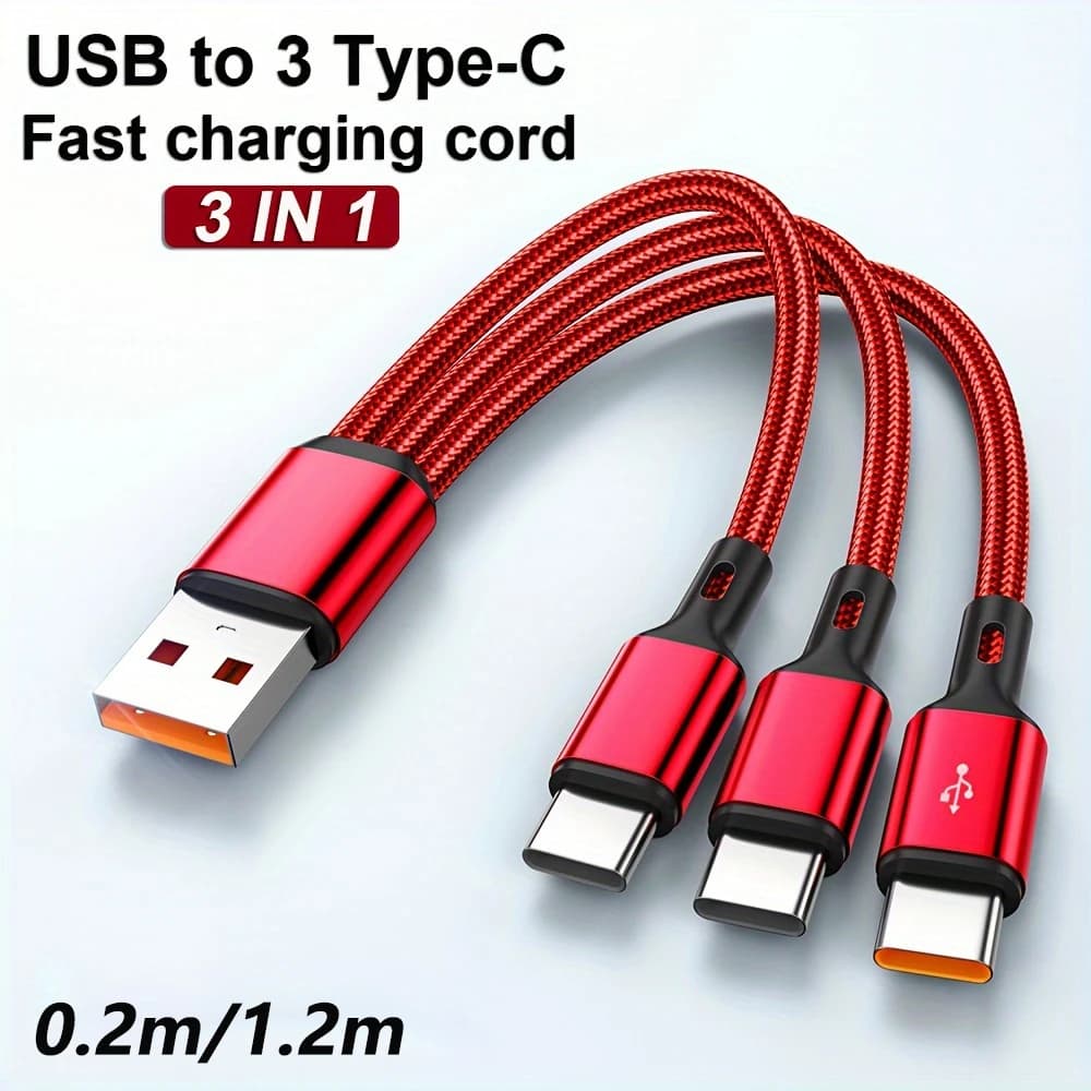 Cavo di ricarica rapida USB da 100 W 6A Cavo dati USB tipo C 3 in 1 per Samsung Xiaomi Huawei Vivo OPPO Redmi Cavi USB C a ricarica rapida