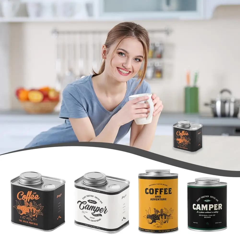 Scatola di banda stagnata Barattolo di chicchi di caffè sigillato Chicchi di caffè Tè Frutta secca A prova di umidità Prevenire la deteriorazione Barattolo di stoccaggio Campeggio domestico