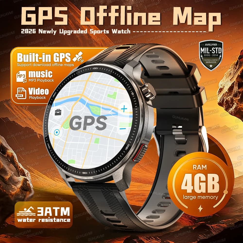 Nuovo Smartwatch Militare T-Rex3 2026 con Navigazione GPS, 4GB RAM, Bussola, Schermo AMOLED da 1,43 Pollici, 3ATM, Chiamate, Funzioni Sportive per Uomo