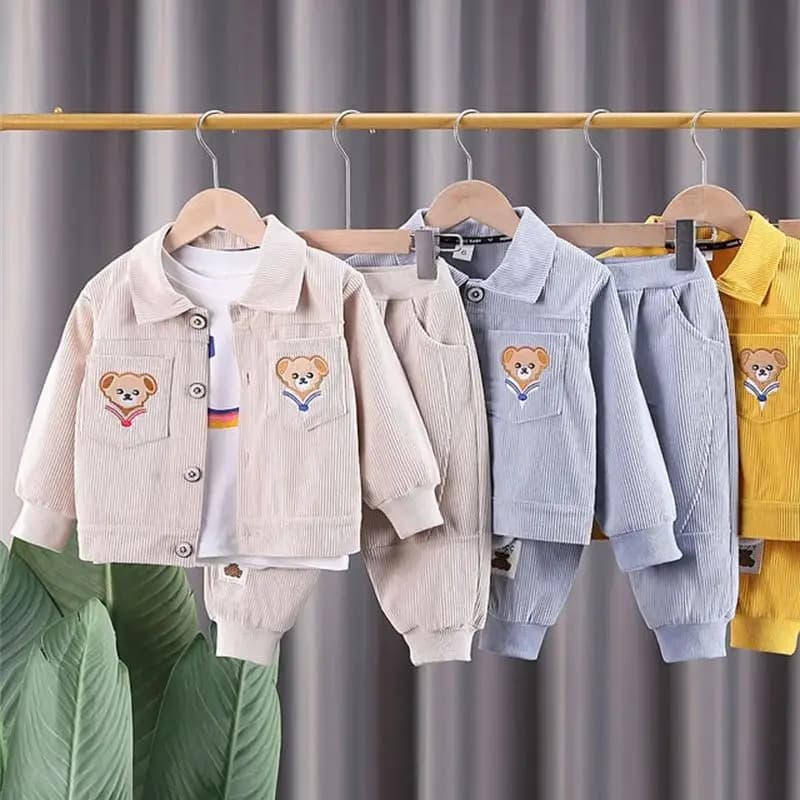 Primavera Inverno Fresco Ragazzi Ragazze Tute Bambino Abbigliamento per bambini Orso Giacca monopetto/Cappotto + Pantaloni 2 pezzi Costume casual per bambini