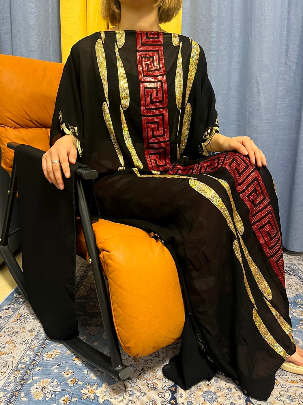 Abayas For Women Black Sequins Tulle Loose Robe African Woman Dresses Fashion Short Sleves Breathable Clothing With Headscarf