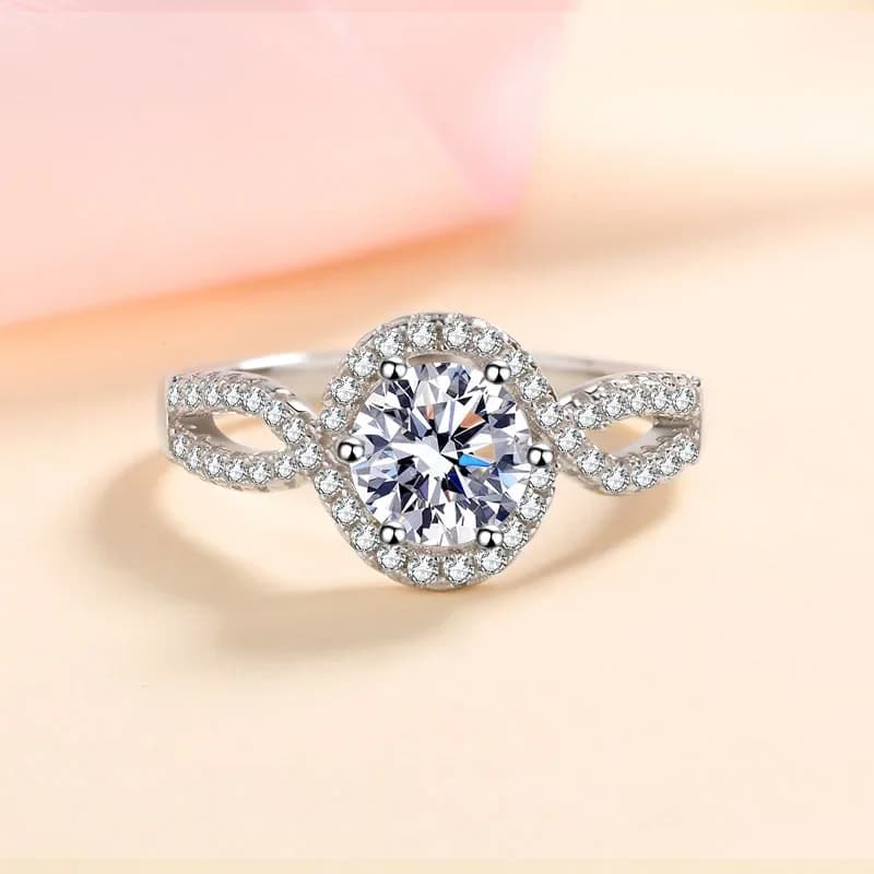 Anello da donna con diamanti intarsiati in oro 18 carati, braccio intrecciato, confezione circolare, anello in moissanite, regalo di gioielli in platino Pt950 di lusso leggero