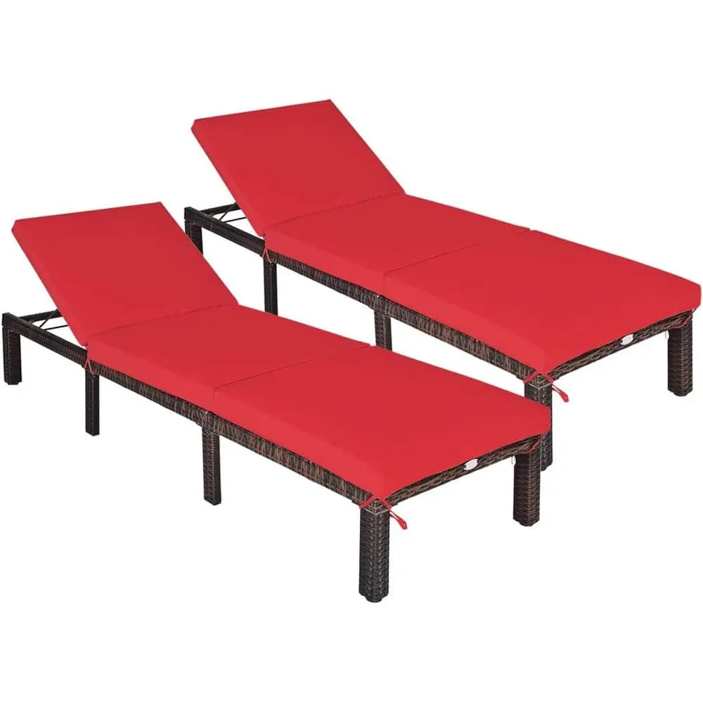 Sdraio da Esterno con Schienale Regolabile, Lettino Prendisole Reclinabile Resistente, Cuscino Spesso (2, Rosso)