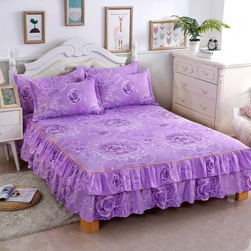 Gonna da letto in stile floreale Copriletto per camera da donna/ragazza Stile gonna Lenzuolo falda de cama Copriletto per la casa (La federa ha bisogno dell'ordine)
