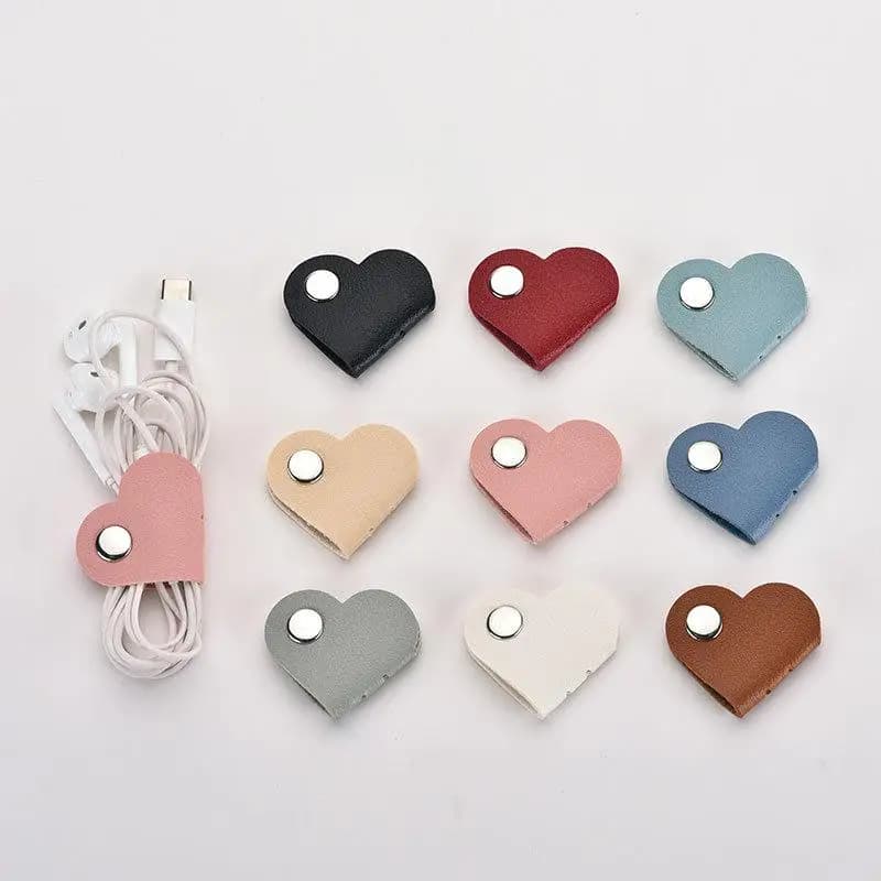 3/5/10 pezzi clip per cavo a forma di cuore hub multifunzionale in pelle PU cavo dati telefono organizzatore clip di avvolgimento per cuffie cablate