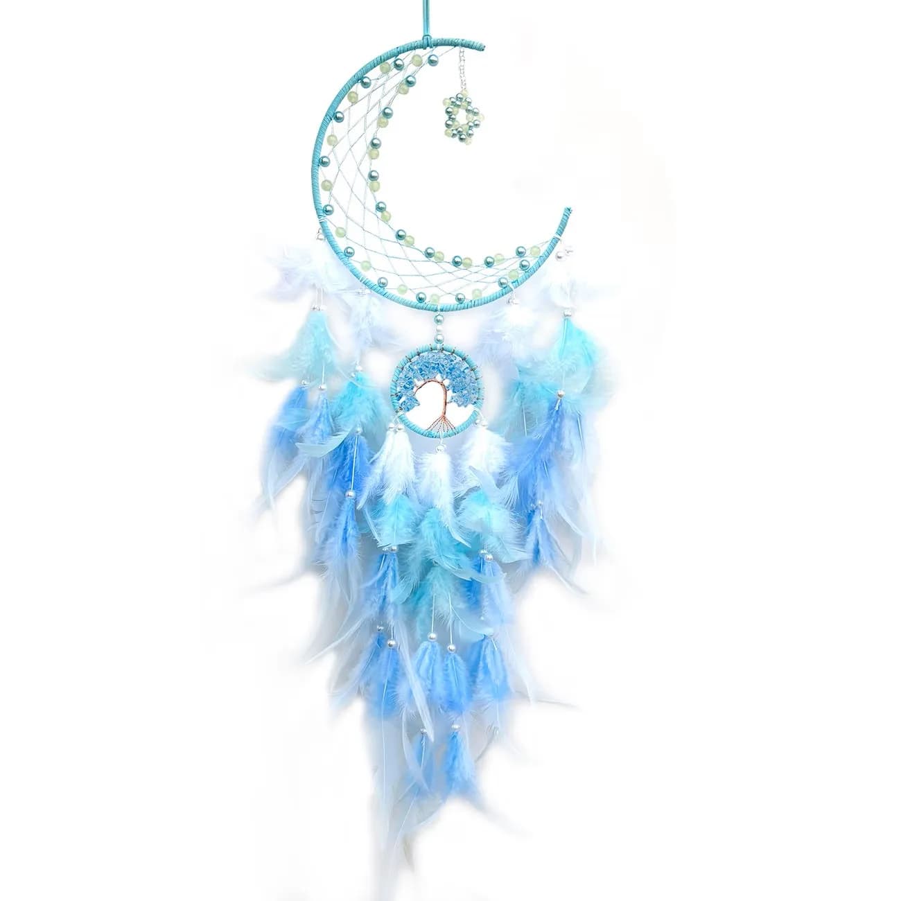 Boho Moon Dreamcatcher Feather Wall Hanging Crescent Moon Decor Handmade Dream Catcher Bedroom Decor Gift