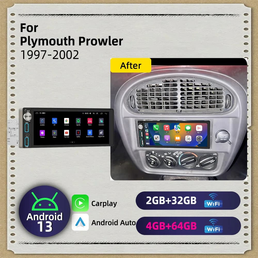 6.86" Android Car Radio 1din Car Multimedia Autoradio Head Unit Stereo for Plymouth Prowler 1997-2002 Carplay Android Auto GPS