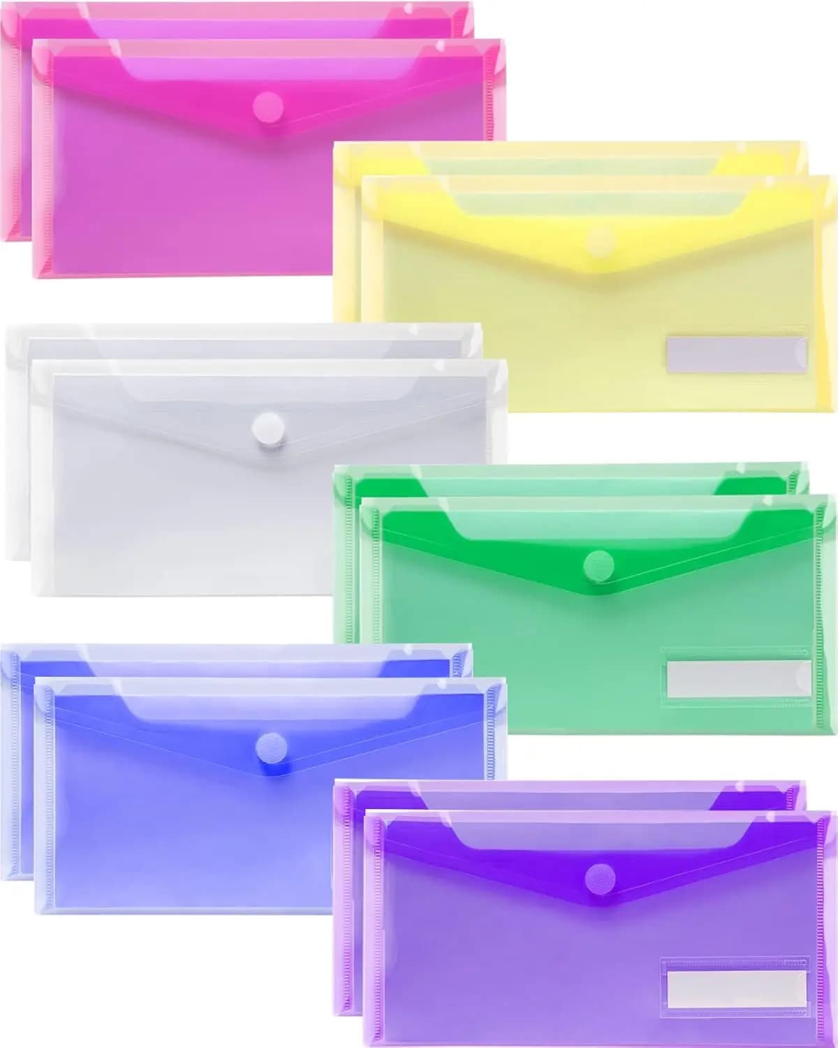 Confezione da 12 piccole buste in plastica con tasca per etichette, astuccio riutilizzabile e portamonete per la conservazione di denaro, 9,4x4,7 pollici