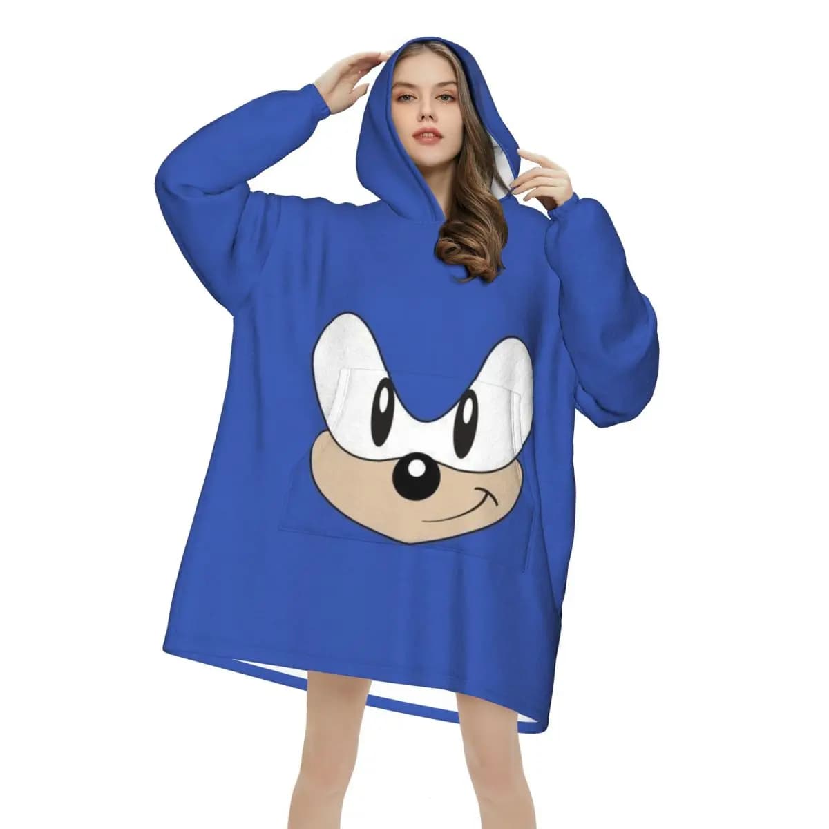 Sonices Face Blanket Hoodie Wearable Blanket Oversize with Pocket Warm Sleeping Bag Soft Cozy Onesie