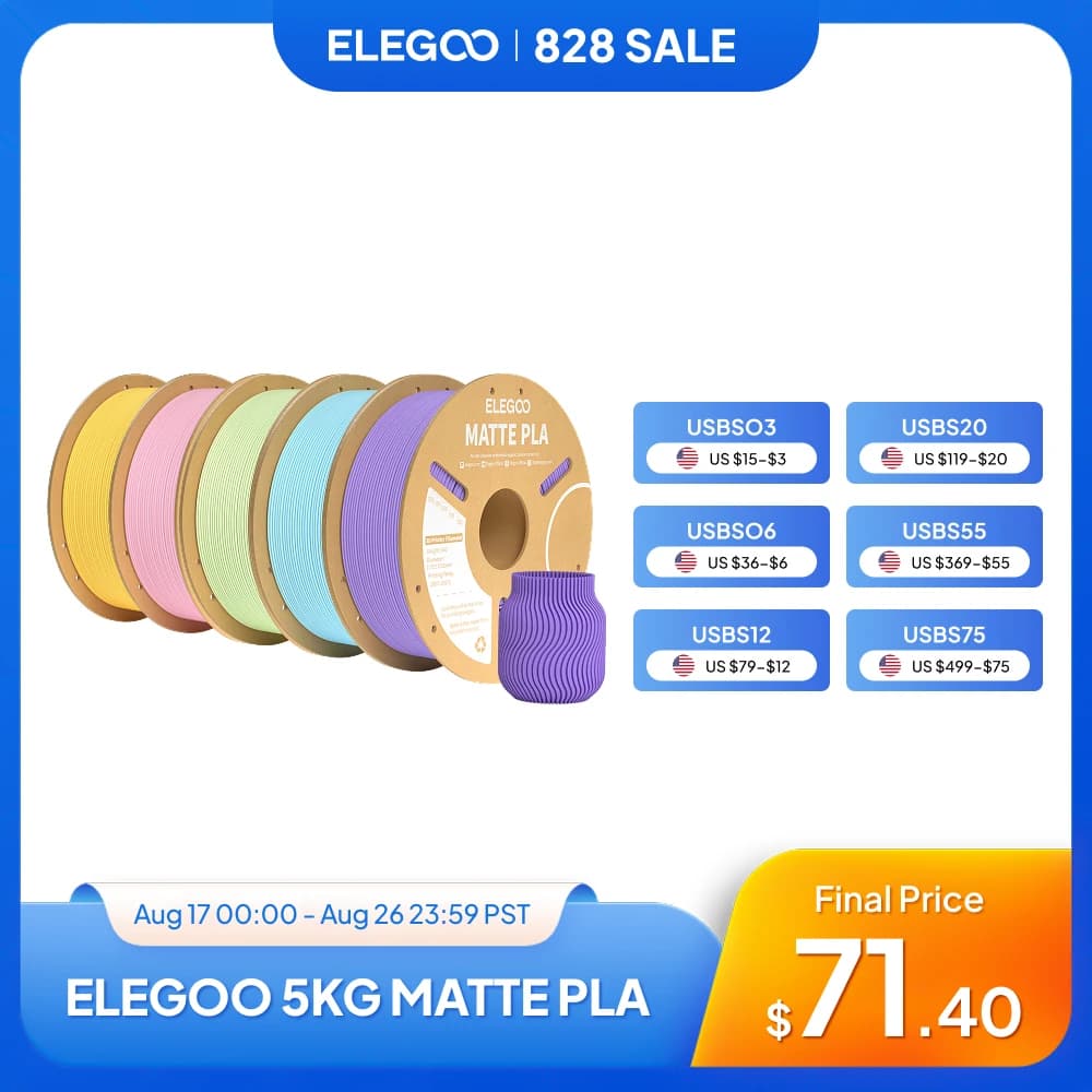ELEGOO PLA Filament 3D Print 1.75mm Macaron Colors 12 Accuracy +/-0.02mm Compatible with Most FDM 3D Printer 5KG MATTE Odorless