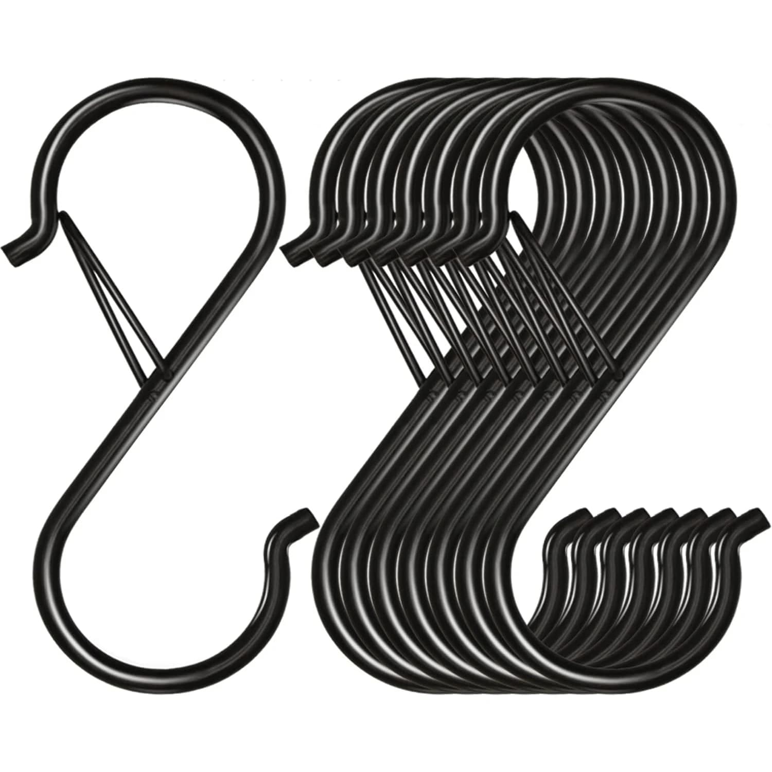 Heavy Duty Black Metal S Hooks With Safety Buckle Kitchen Pan Towel Clothes Hanging Utensil Storage Organizer Accessories
