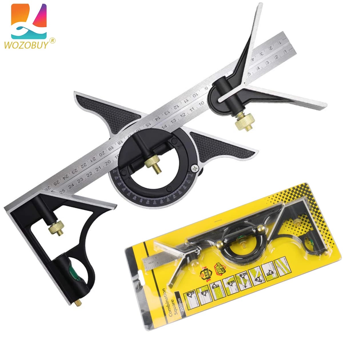 3 In 1 Combination Angle Ruler Set Engineer 300/600mm Adjustable Multi Combination Right Square Protractor Measuring Tool Set
