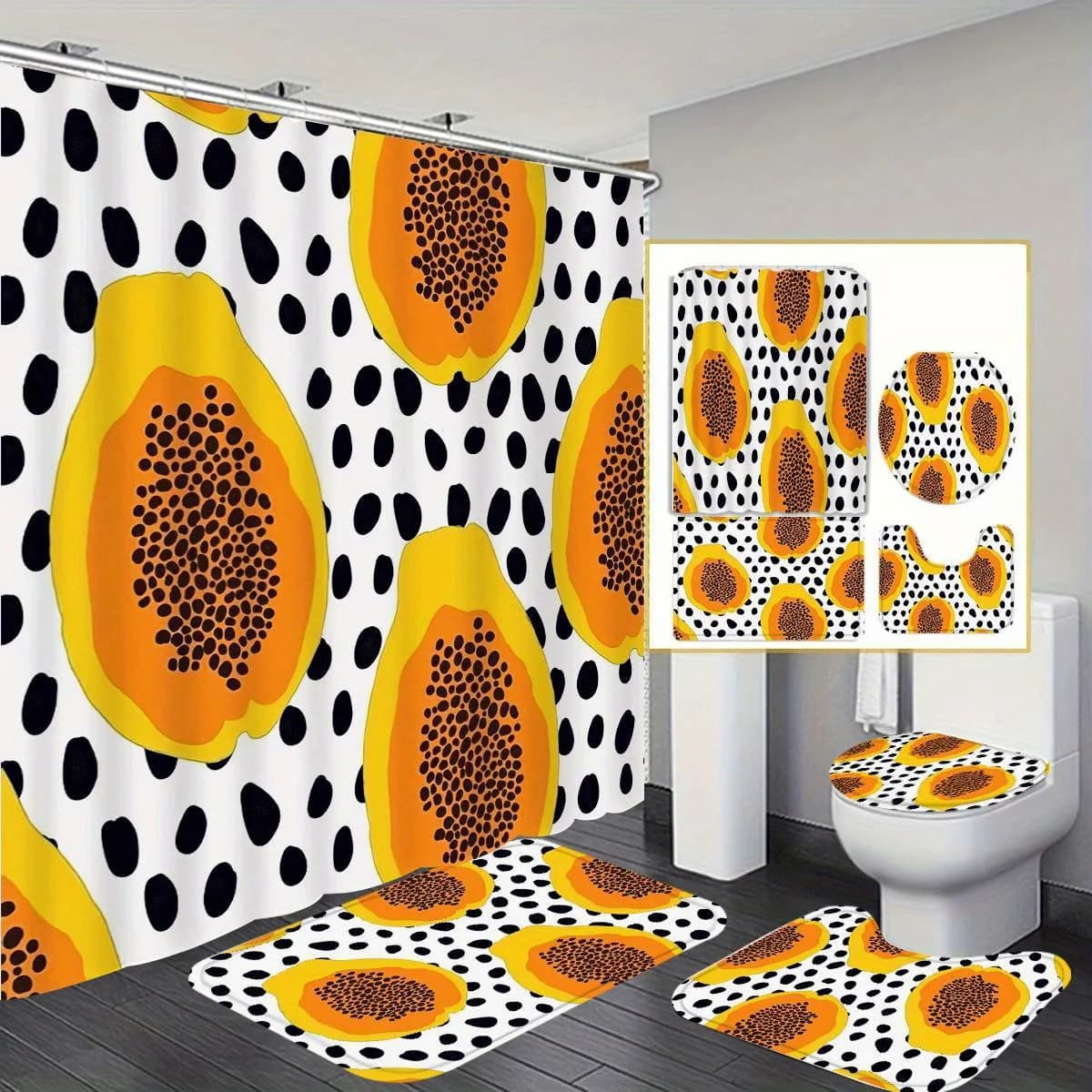 Stampe scozzesi colorate in poliestere fantasia, set da 1/4, tappetino da bagno antiscivolo, sedile WC a forma di U e 12 ganci - Ottimo per