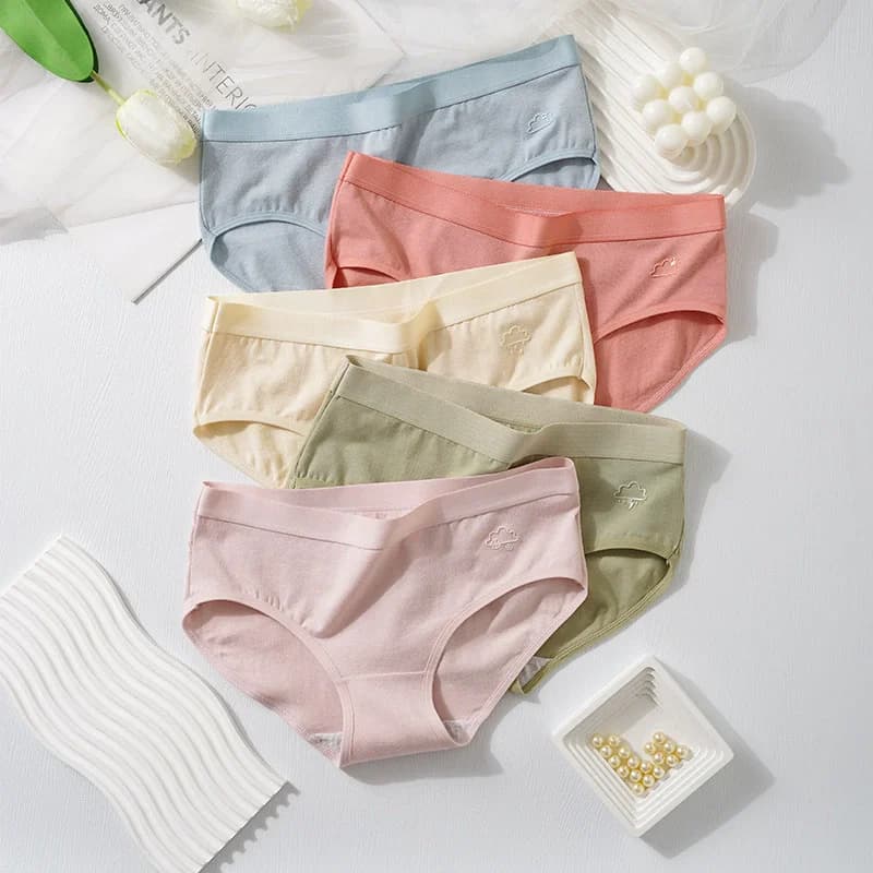 Pantaloni a triangolo da donna in tinta unita personalizzati in 5 pezzi, biancheria intima in cotone traspirante a vita media, biancheria intima sportiva casual da donna
