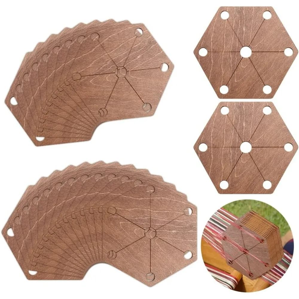24pc Weaving Cards 2.6x3 Inch Wood Loom Cards - Handmade Weaving Tools Camel