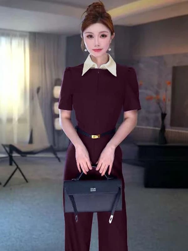 High Waist Zipper Fitted One-Piece Summer 2026 Women's Design Sense Illusory Two-Piece Straight Legging Pants D7151