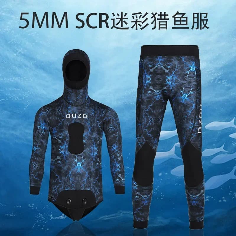 Muta Subacquea Mimetica con Cappuccio per Surf, Immersione Profonda e Pesca, Invernale, Flessibile, 5mm, Spessa e Calda, Divisa