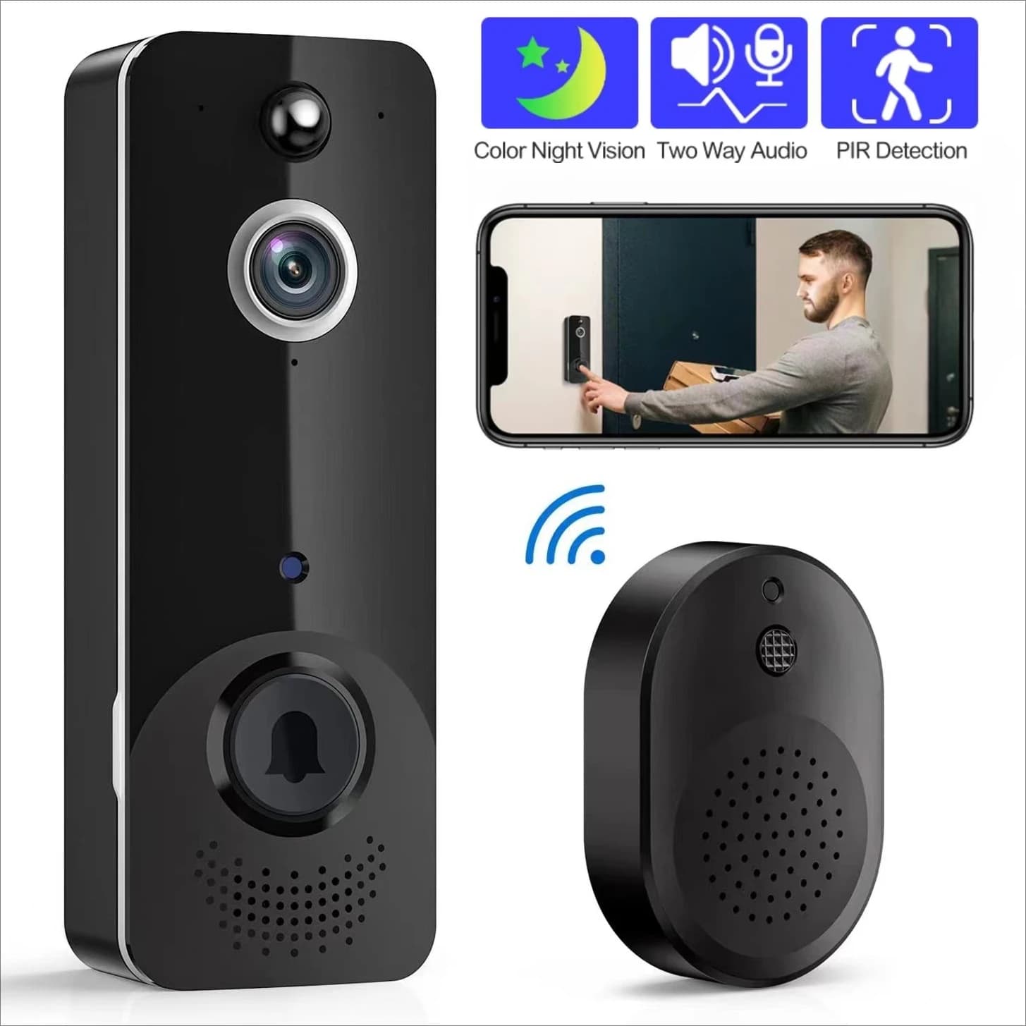 Videocitofono Telecamera di sicurezza Wifi Rilevazione movimento Visione notturna Citofono Telecomando Campanello esterno wireless impermeabile