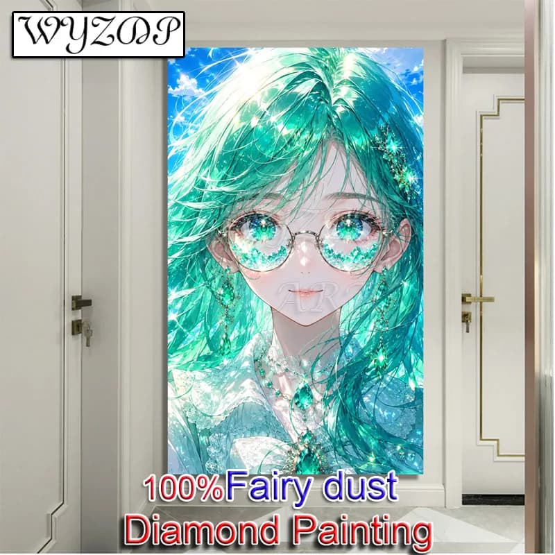 Diy 100% Fairy Dust Diamond Painting Kit Full Square Mosaic Embroidery Cartoon Girl Cross Stitch Diamond Art Full Crystal Decor