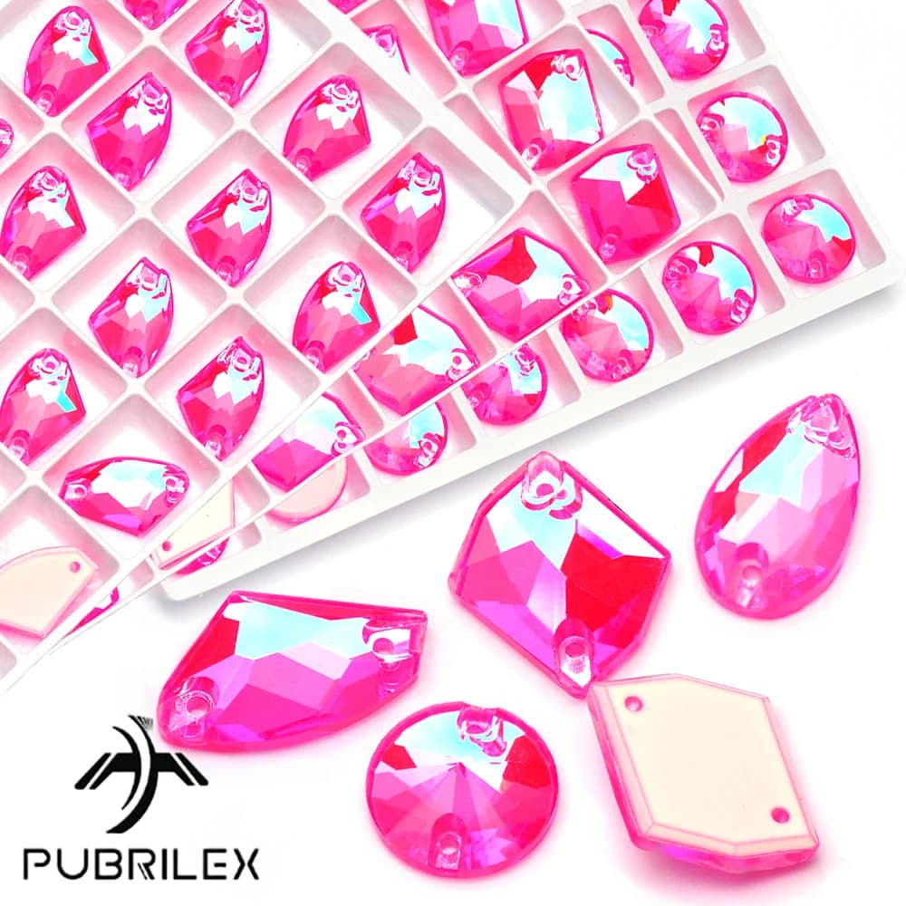 PUBRILEX Elettrico Rosa DeLite Cucito FAI DA TE Strass di Vetro Rosa AB Strass Flatback Glitter Cristalli Decorativi Per Borse di Abbigliamento